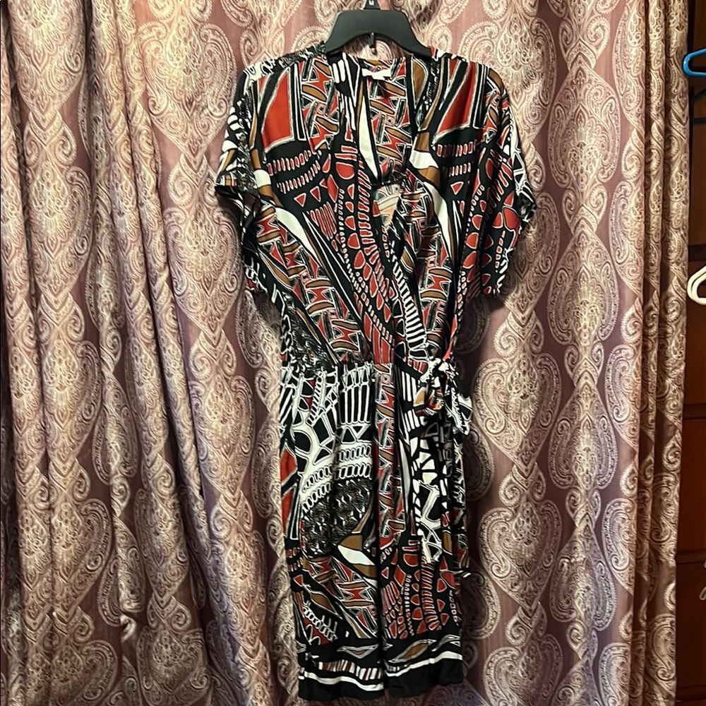 Cato Tribal Print Long Sleeve Dress - Black, Red, White